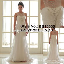 sleeveless beaded chain neckline hot sales wedding gown 2017